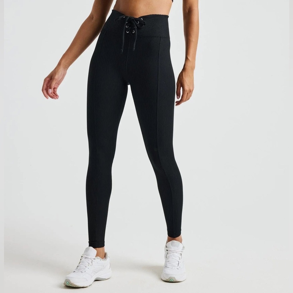 YEAR OF OURS • Ribbed Football Leggings Lace-Up • Black • Small